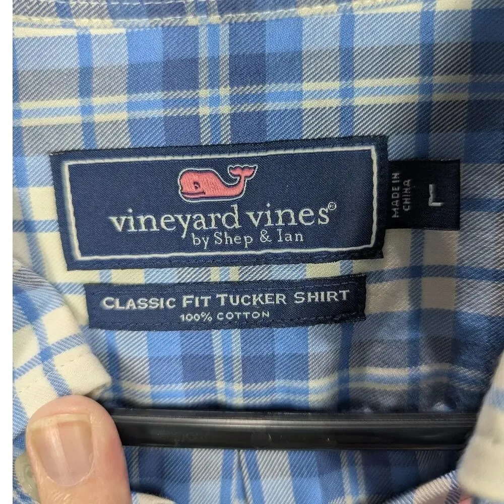Vineyard Vines Shirt Mens Large Blue Plaid Classic Fit Tucker Button Down Whale